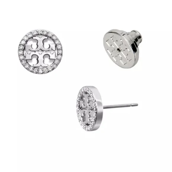 Tory Burch circle crystal stud earrings silver new - Picture 6 of 9